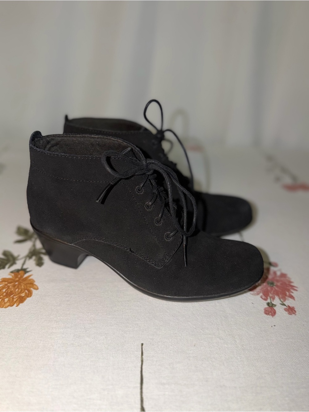 Clarks Black Suede Lace-Up Ankle Booties